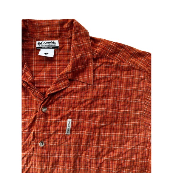 Columbia Mens Plaid Button Up Short Sleeve Casual Shirt Orange Large - Picture 1 of 7